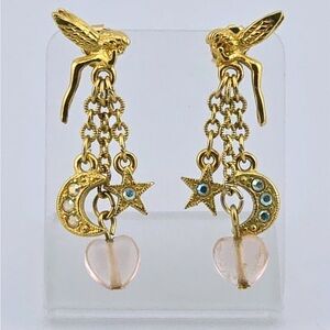 Kirks Folly Gold Fairy Dangle Earrings with Blue and Pink Accents
